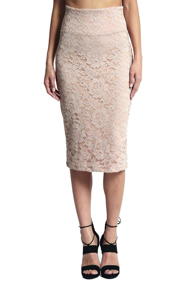 TheMogan Women’s Floral Lace Overlay Pencil Midi Skirt For Office to ...