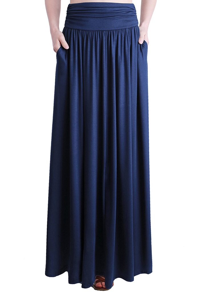 TRENDY UNITED Women’s Rayon Spandex High Waist Shirring Maxi Skirt With ...