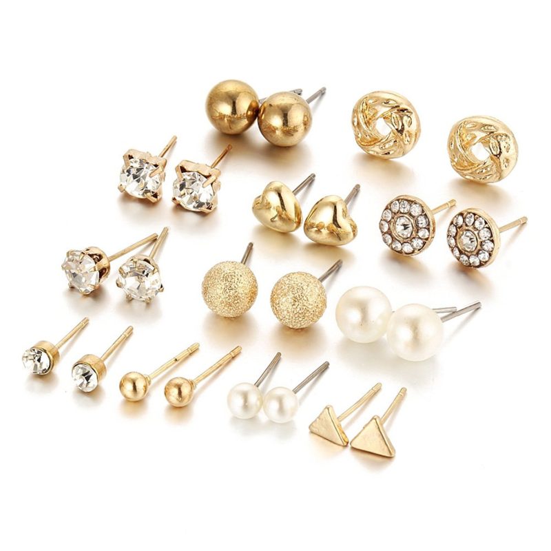 12 Pair Pack Sets Assorted Multiple Stud Earring Jewelry Set With Card