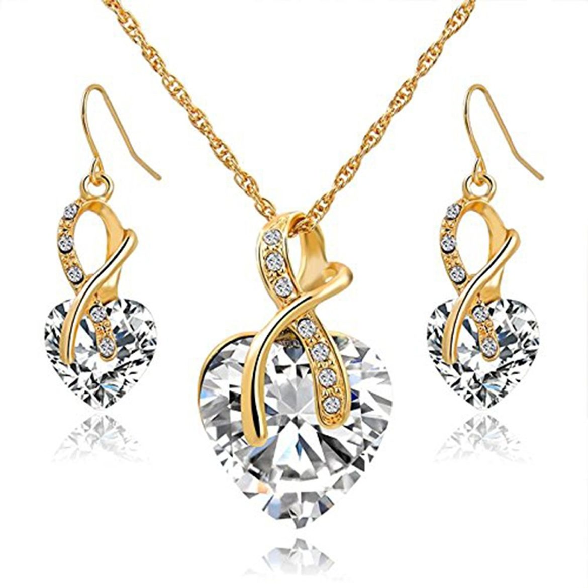 Gift! Gold Plated Jewelry Sets For Women Crystal Heart Necklace